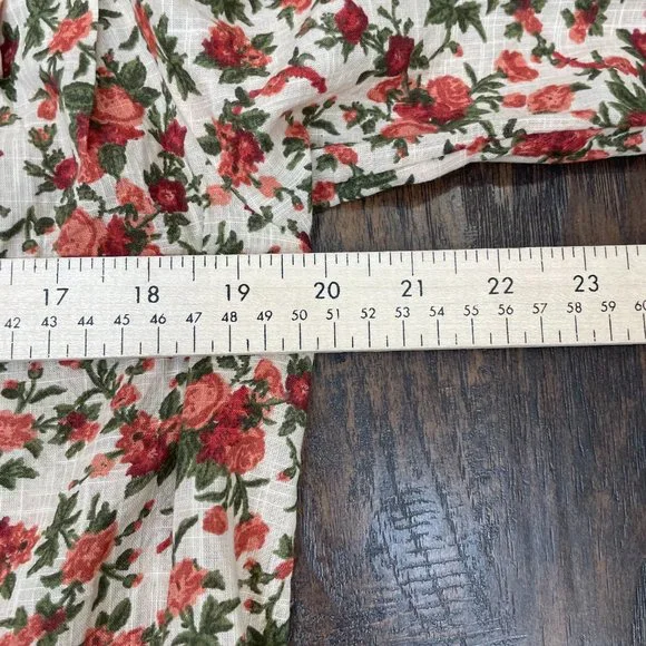 Free People Top XS Floral Orange Green Puff Sleeve Cotton Boho Blouse Women's - Picture 11 of 15